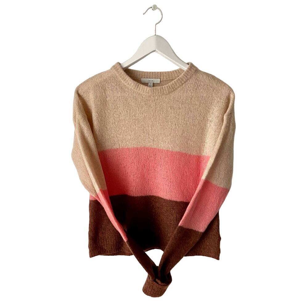 Joie Cream Pink Brown Striped Crewneck Sweater